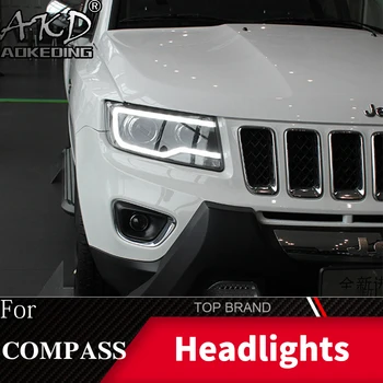 Styling auto Lampă de Cap de Caz Pentru Jeep Compass 2011-2016 Grand Cherokee Faruri LED DRL Lentilă Fascicul Dublu Bi-Xenon
