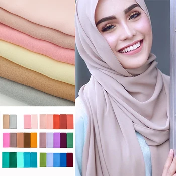 Femei Simplu Balon de Sifon Hijab folie Eșarfă culoare solidă văl musulman georgette moale eșarfe șal lung hijabs 78 de culoare