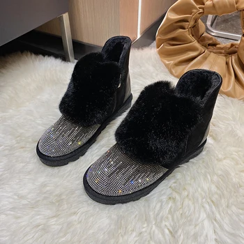 Rimocy de Iarna pentru Femei Strălucitoare de Cristal Cizme de Zapada 2020 Cald Timp de Pluș Glezna Cizme Mujer Rotund Toe Platforma Pantofi Plat Femeie