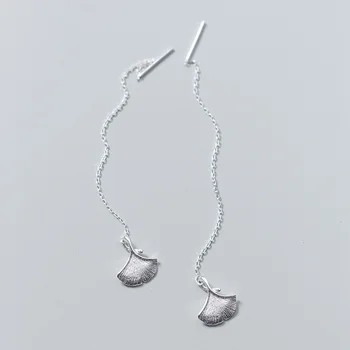 Argint 925 Ginkgo Biloba Picătură Legăna Cercei pentru Femei Urechi Lungi Linia Lanțului de Bijuterii din Aur de Culoare Rafinat Femme Bijuterii