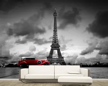 Transport gratuit Fotografie Tapet Paris Turnul Eiffel Negru și Alb Mașină de Perete Personalizate 3D Camera de zi Murală Hotel Decor Tapet