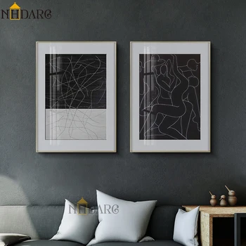NHDARC Moderne, Abstracte, Alb Negru Linia Corpului Poze Tablouri Canvas Giclee Print Art Decor de Perete Decor Acasă