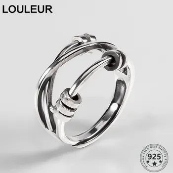 LouLeur Unic Simplu Argint 925 Inele Reglabile Împletite Trupa Multi-straturi Deget Inel Pentru Loma de Argint Bijuterii Fine