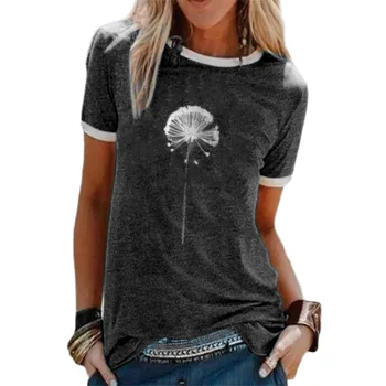 2020 Amazon transfrontaliere populare femei top papadie imprimare gât rotund cu maneci scurte T-shirt