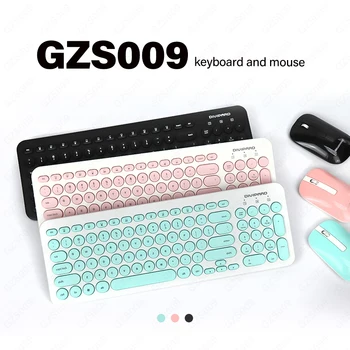 Wireless Keyboard Mouse Combo Set de 2.4 Ghz Rotund Keycap Slim 96 Cheile Aspect engleză Receptor USB taste Multimedia Roz/Verde/Negru