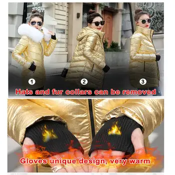 ZITY 2020 Femei Jachete de Iarnă Lungă Haină Călduroasă de Culoare Argintie Stil de sex Feminin Larg Sacou Guler de Blana Femei Hanorac