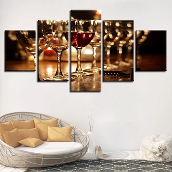 Înfrumusețează 5 Piese Bucătărie Decor de Perete Postere de Arta Pahare de Vin HD Print Panza Tablouri Modulare Decor Acasă Fotografii Cadre