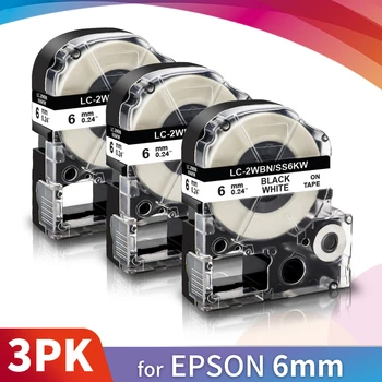 Topcolor 3PK 6mm Negru pe Alb SS6KW Înlocuiți Epson KingJim Imprimantă de Etichete LK-2WBN Eticheta Banda pentru LW 700 900P 1000P mașină de Scris