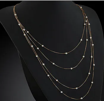 Kymyad Simulate Perla Multi strat Colier de Aur cu Lanț Lung de Epocă Colares Colier Pentru Femei bijoux collier femme collares