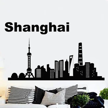 Orașul Shanghai perete decal Zgârie-nori Decalcomanii de Perete Fereastra Autocolante pentru Camera Clădire Decor casa de Vedere Handmad Vinil Autocolant HY1607