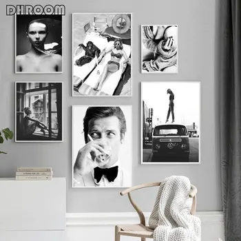 Modei Moderne Poster Alb-Negru Imprimare Canvas Sexy Femeie De Perete De Arta Pictura Tablou Modern Living Room Decor Acasă