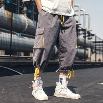 2019 stil de vara barbati streetwear vițel-lungime pantaloni cordon de bumbac pantaloni hip hop joggeri LBZ109