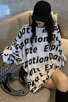 Femei haine 2019 toamna vogue streetwear stil coreean topuri casual scrisoare de imprimare plus dimensiune maneca lunga tricou femme
