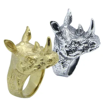 Rece Rhino Cap 316L din Oțel Inoxidabil de Aur de Moda Rhino Inel Rău Fundul Mens Moda Bijuterii Inel de Animale