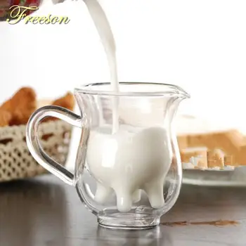 Creative Vaca Drăguț Strat Dublu izolat Cana de Sticla de Lapte Suc de consumul de Cafea Cesti de Ceai 250ml Frișcă Cupa Drinkware cu Mâner