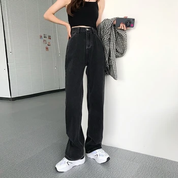 Talie mare, Negru, Gri, Blugi de Moda pentru Femei Uri Direct pe Jean pentru Femei Casual Pantaloni din Denim Streetwear Linii Albe Mama Blugi 2020