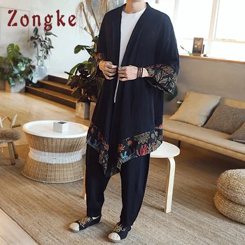 Zongke Chineză Cardigan Lung Chimono Haina Kimono Japonez Barbati Jacheta Streetwear Mens Vesta Kimono Bărbați Hip Hop Canadiană 2021