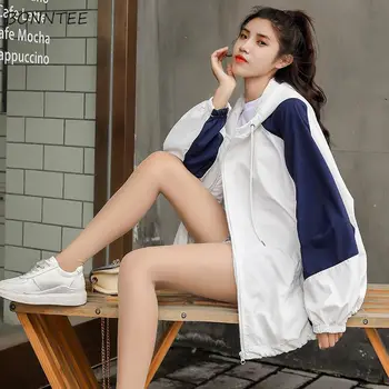 Jachete Femei Vrac Mozaic cu Gluga Versiunea coreeană de Primavara Toamna Casual Trendy pentru Femei cu Fermoar All-meci Elevii Elegant Femme