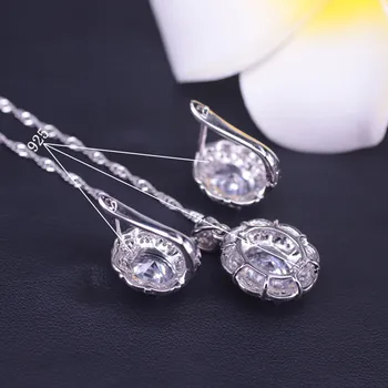 Bijuterii de mireasa alb cristal de zircon de culoare de argint bijuterii cercei inel colier set design frumos costum pentru rochie de seara