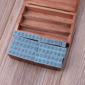 70Pcs Epocă DIY Numărul de Litere ale Alfabetului Lemn de Cauciuc Timbre Set cu Cutie de Lemn