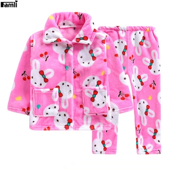 Famli copii pentru Copii de Iarna Flanel Seturi de Pijamale Copii Fată Cald Fleece Gros Geaca+pantaloni de Pijamale Baieti Moda Pijamas 2Y-12Y