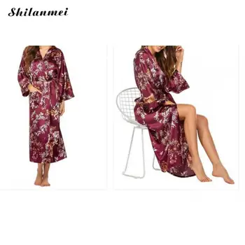 Florale Din Satin Kimono-Halat De Baie Pentru Femei 2020 Primavara-Vara Haine De Mătase Sleepwear Rochie De Noapte Femei Lenjerie De Flori Robă Lungă Vestido