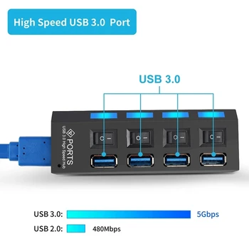 Hub USB 3.0 5Gbps de Mare Viteză Multi USB Splitter 3 Hab Utilizați Adaptorul de Alimentare 4/7 Port mai Multe Expander Hub Cu Comutator Pentru Laptop PC
