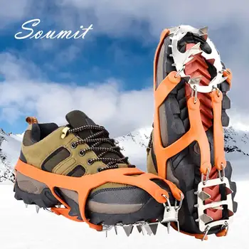 1 Pereche 18 Dinți Alpinism Crampoane pentru iarnă în aer liber de Mers pe jos de Pescuit de Gheață, Zăpadă Pantofi Anti-alunecare Pantofi de Oțel Mangan Pantof Acoperă