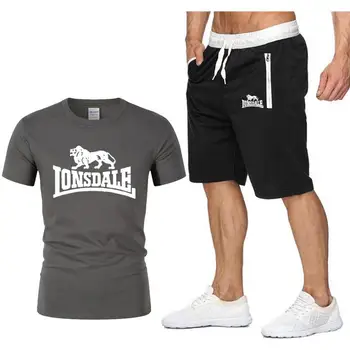 Bărbați Vara LONSDALE Sport Seturi cu maneci Scurte T-shirt+ Pantaloni scurți de Moda Noua Bărbați Seturi Casual pantaloni Scurți+T-shirt 2 buc Set