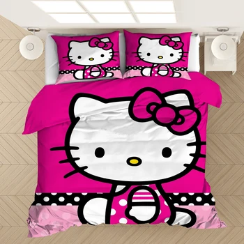 Desene animate HelloKitty Pisica Set de lenjerie de Pat Drăguț Fată Dormitor de Decorare Set de lenjerie de Pat Pentru Copii Cadouri de Craciun