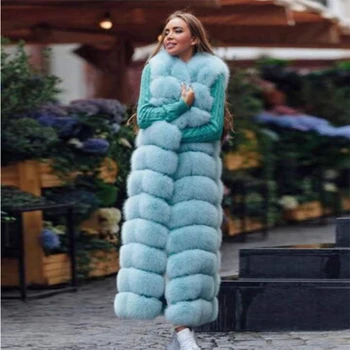 2020 Nouă Iarnă Adevărată Blană de Vulpe Gilet Haina Pentru Femei de Lux Cald Vesta de Blana 120cm X-Long Moda Mujeres Sacou
