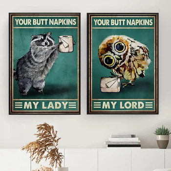 Mental Amuzant Racoon Pisica Bufnita de Hartie Panza Imagine Baie de Postere și de Imprimare de Decorare de Perete Vintage de Perete de Arta Pictura Acasă Decor