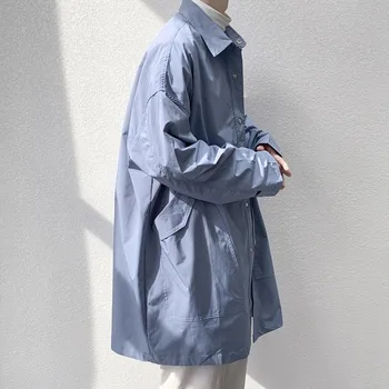 Toamna Stil coreean Șanț Moda Barbati Casual Culoare Solidă Haină Lungă Bărbați Streetwear Sălbatice Liber Geaca Palton Barbati