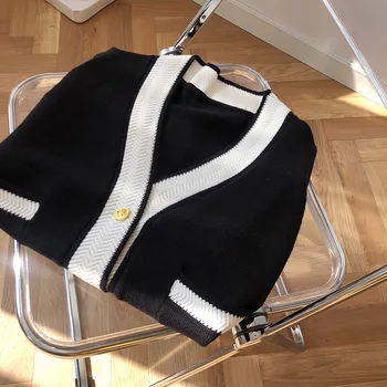 Doamna Cardigan Retro îmbinare modele Geometrice Maneca Lunga Pulover tricotat pentru Femei de a Deschide Ochi Casual Sweters Femei Toamna Iarna