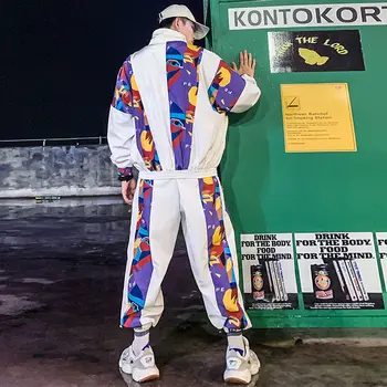 Hip-hop Mozaic Violet Moda Barbati Set Set de Două piese de Îmbinare Imprimate Vrac Costum de sex Masculin Sacou+ Pantaloni Strada 2020 Dans Trening
