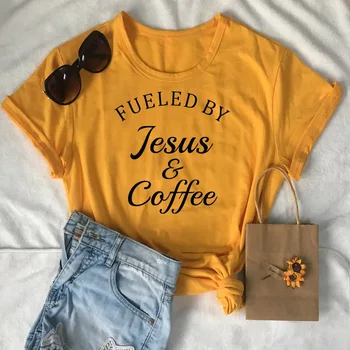 Alimentat De Isus & Cafea Sloganul Tricou Amuzant Creștin Casual Tee Verset din Biblie Biserica Grafic Topuri Religioase camasi Vintage