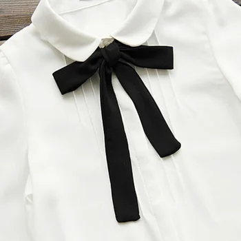 Moda Bluze Albe Șifon Negru Doamnelor Topuri Tricou Feminin 2 Cravată stil Pan Arc Școală Peter Bluza Casual, Guler Elegant