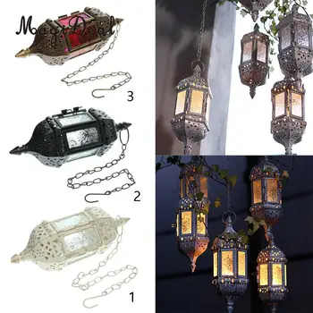Marocan de Metal Gol Agățat Suport de Lumanare Decorativ Lumanare Felinar Lampa Cu 66cm Lanțuri, pentru Nunta Decor Acasă