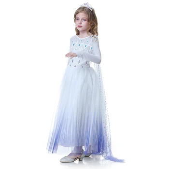 Elsa Printesa Alba Sequin Rochie Pentru Fata De Copii Snow Queen Elsa Și Anna Joc De Rol Costume Copil Gradient Cu Coada Lungă Costume