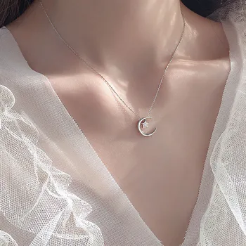 Foxanry Argint 925 Farmecul Lanț Colier pentru Femei de Moda Noua Luna Strălucitoare Pandantiv Clavicula Lanț de Bijuterii de Mireasa, Cadouri de