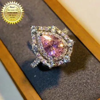 Solid 18K Aur 2ct roz Moissanite Inel cu Diamant de culoare D VVS Cu certificat național 045