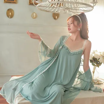 Noua Sexy Modal 2 Bucati Halat de Femei Seturi de Epocă Princess Dantela Fete Dulci Liber Pijamale Fete Noapte Rochie de Primavara-Toamna