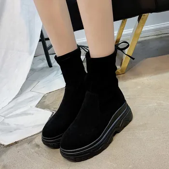 Întinde confortabil Glezna Cizme Aluneca pe tv cu Platforma Pantofi pentru Femei Pantofi de Toamnă de Primăvară Șosete Cizme Casual Brand Show 2018 Noi