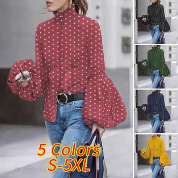Casual Rever Topuri cu Maneci Lungi Elegante, Cămăși VONDA 2021 Femei Vintage Polka Dot Imprimate Bluze Femei Tunica Topuri Blusas S-5XL