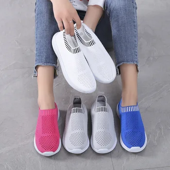 Primavara Toamna Anului Nou Plus Dimensiune Adidasi Femei Pantofi Plat Pentru Femei Tesatura Stretch Moda Mocasini Solid Low Cut Respirabil Șosete Pantofi