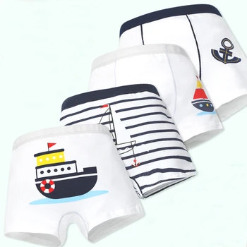 Băiatul Lenjerie Copii Moda Marina Stil Barca Print pantaloni Scurți, Chiloți Copilul Chiloți Albi de Bumbac Copilul Boxeri cu Dungi 4buc/pachet