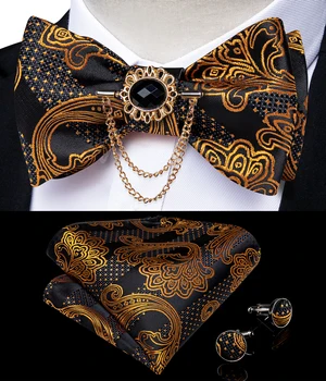 Papioane Self Tie de Moda pentru Bărbați de Aur Paisley Petrecere de Nunta Papion de Matase Bărbați Fluture Batista Broșă Pin Butoni Set DiBanGu