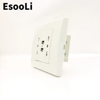 EsooLi 16A Usb de Perete Priza de curent Priza Dubla italiană / Chile Priza cu Usb 1000mA USB Port Încărcător pentru Mobil 118mm*80mm