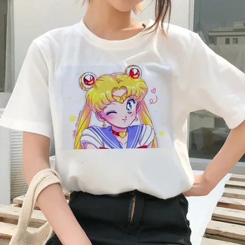 Femeile Harajuku Vara cu Maneci Scurte Haine Sailor Moon Amuzant de sex Feminin de Moda T-shirt ' 90 Fete Drăguț Ulzzang de Desene animate Pisica Tricou