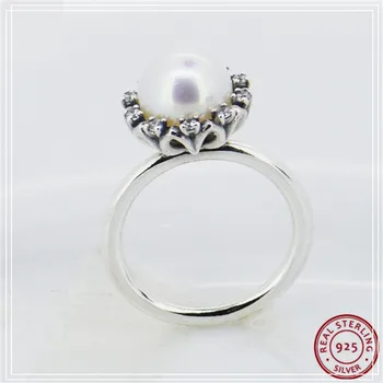 Real Argint 925 Vintage-Inspried Veșnică Grace Inele pentru Femei Bijuterii cu Perle Albe & Clear CZ en-Gros FLR030